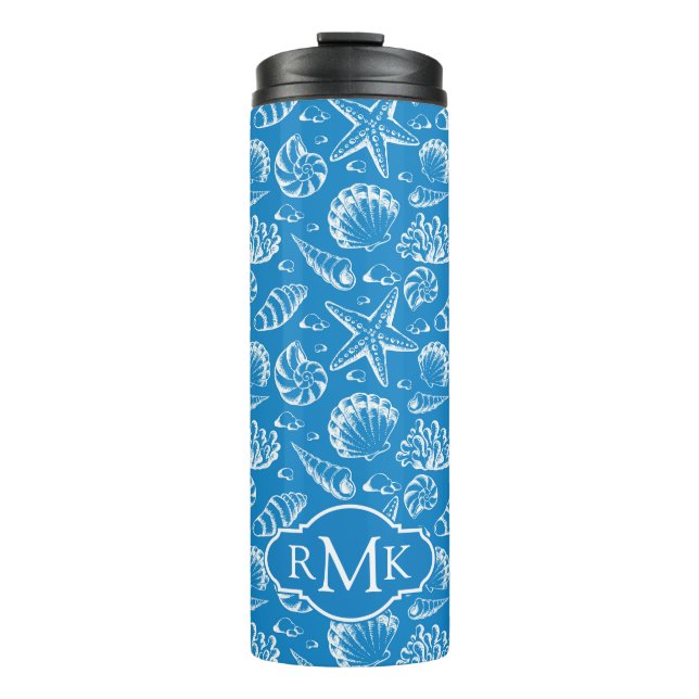 Blue Beach Pattern | Monogram Thermal Tumbler (Front)