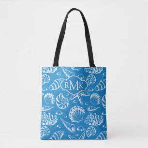Blue Beach Pattern   Monogram Tote Bag