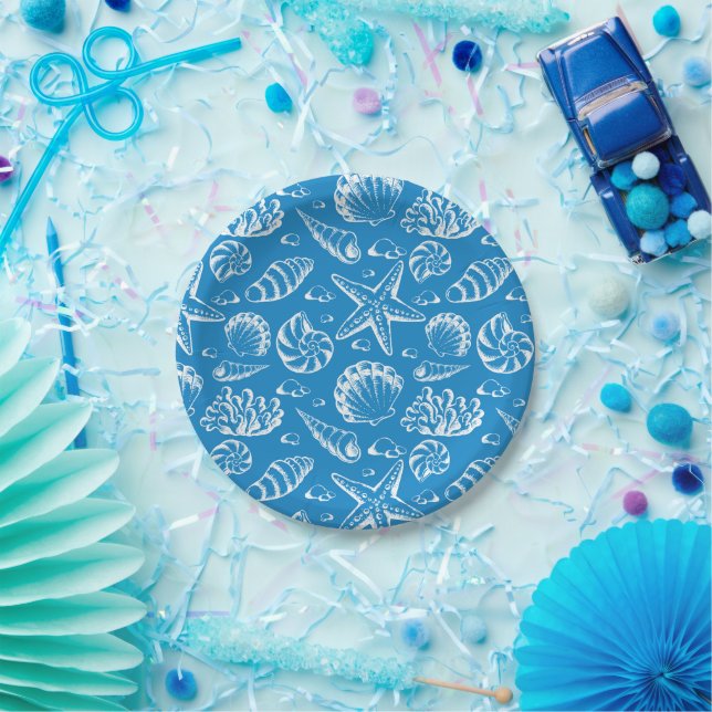 Blue Beach Pattern Paper Plate (Party)