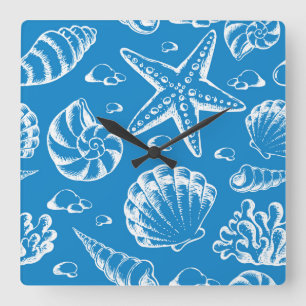 Blue Beach Pattern Square Wall Clock