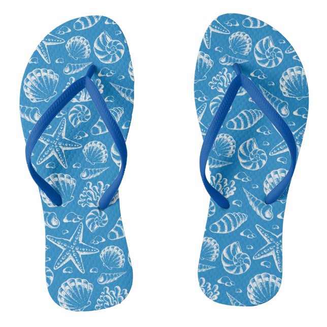 Blue Beach Pattern Thongs (Footbed)