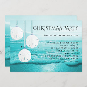 Blue Beach Sand Dollars Christmas Party Invitation