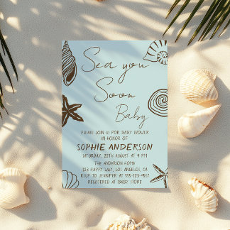 Blue Beach Sea You Soon Baby Coastal Baby Shower Invitation