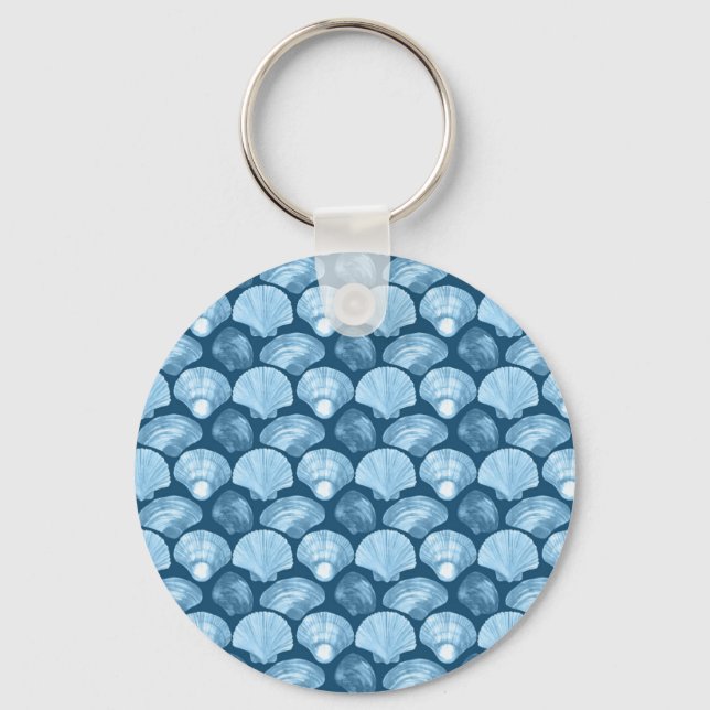 Blue Beach Seashell Pattern Key Ring (Front)