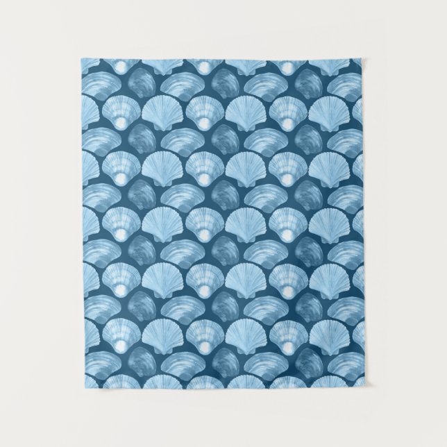 Blue Beach Seashell Pattern Tapestry (Front)
