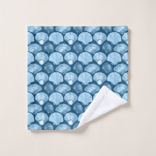 Blue Beach Seashell Pattern Wash Cloth
