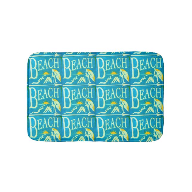 blue beach sign bath mat (Front)