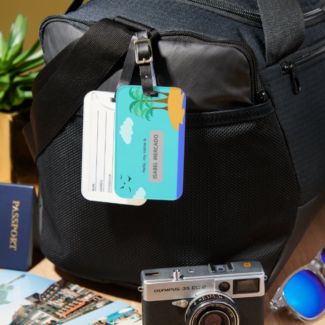 Blue Beach Simple Name Luggage Tag (Front & Back)