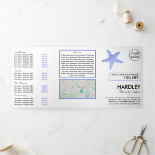 Blue Beach Starfish, Beauty Salon Tri-Fold Flyer Invitation