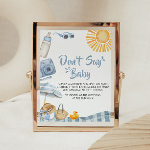 Blue Beach Summer Baby Shower Don't Say Baby Poster
