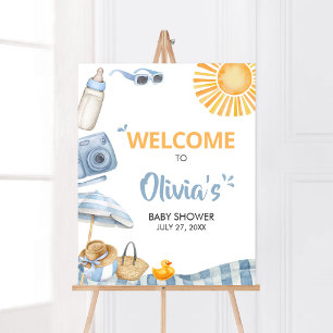Blue Beach Summer Baby Shower Welcome Poster