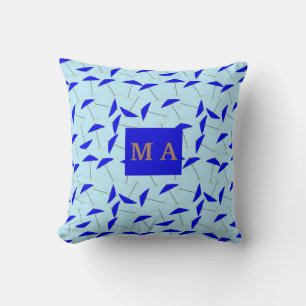blue beach umbrella repeat pattern monogram cushion