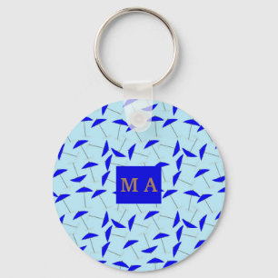 blue beach umbrella repeat pattern monogram key ring