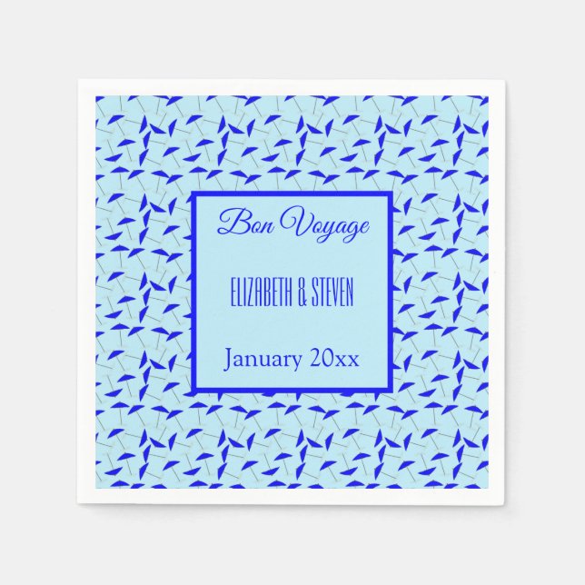 Blue beach umbrellas pattern Bon Voyage Napkin (Front)