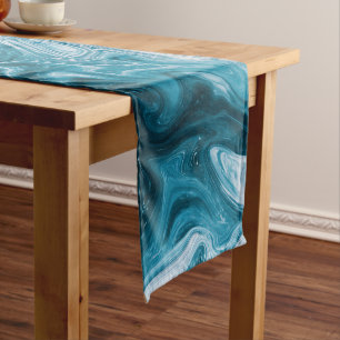 Blue Beach Waves Abstract Design Short Table Runner