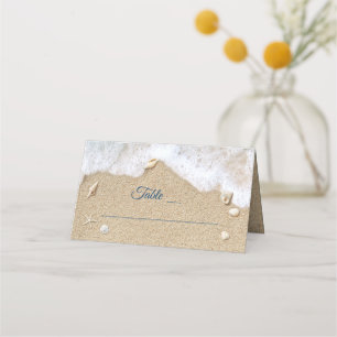 Blue Beach Waves Bat Mitzvah Folded Place Card