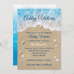 Blue Beach Waves Bat Mitzvah Invitation