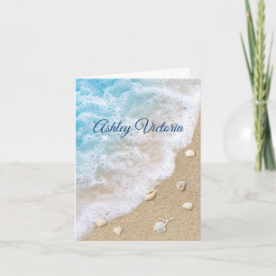 Blue Beach Waves Bat Mitzvah Thank You Card