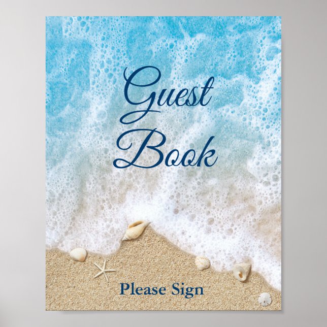 Blue Beach Waves Guest Book Poster (Front)
