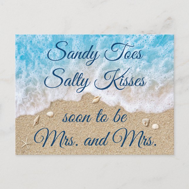 Blue Beach Waves Mrs & Mrs Save the Date Announcement Postcard (Front)