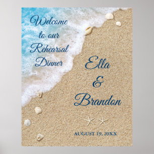 Blue Beach Waves Rehearsal Dinner Poster
