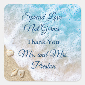 Blue Beach Waves Spread Love Hand Sanitizer Square Sticker