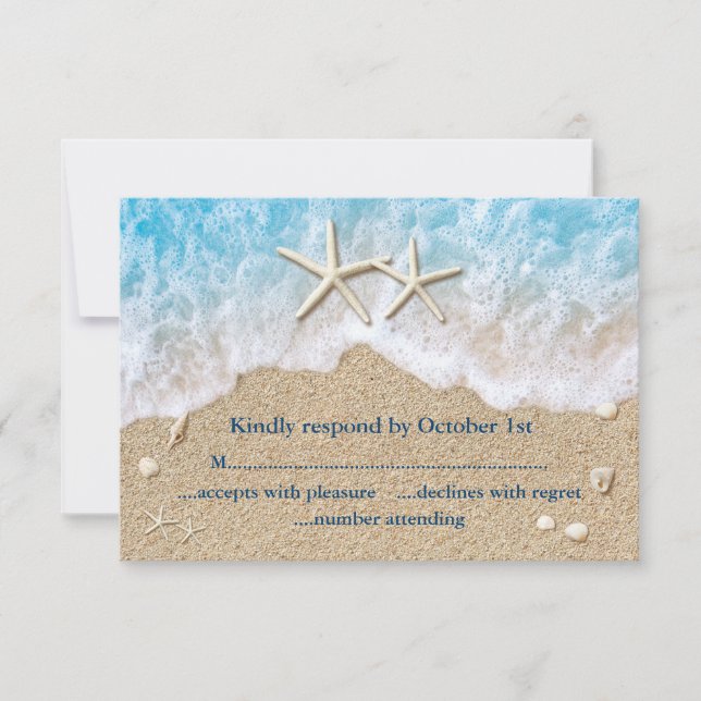 Blue Beach Waves & Starfish RSVP Card (Front)