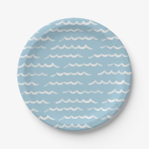 Blue Beach Waves Surf Birthday Paper Plate