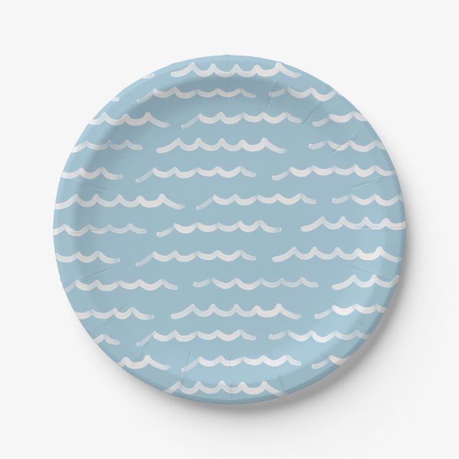 Blue Beach Waves Surf Birthday Paper Plate (Front)