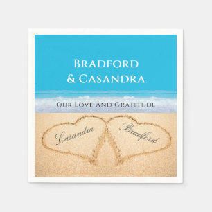  Blue Beach Wedding 2 Hearts in the Sand   Paper P Napkin
