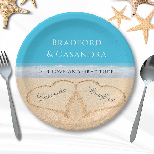  Blue Beach Wedding 2 Hearts in the Sand   Paper P Paper Plate (Creator Uploaded)