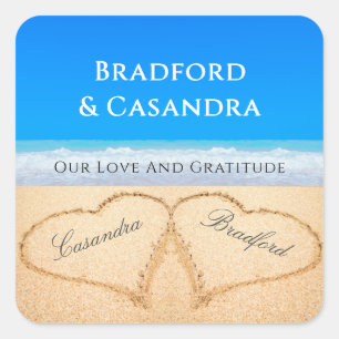 Blue Beach Wedding 2 Hearts in the Sand Stickers