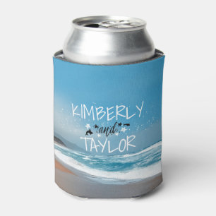 Blue Beach Wedding Can Cooler