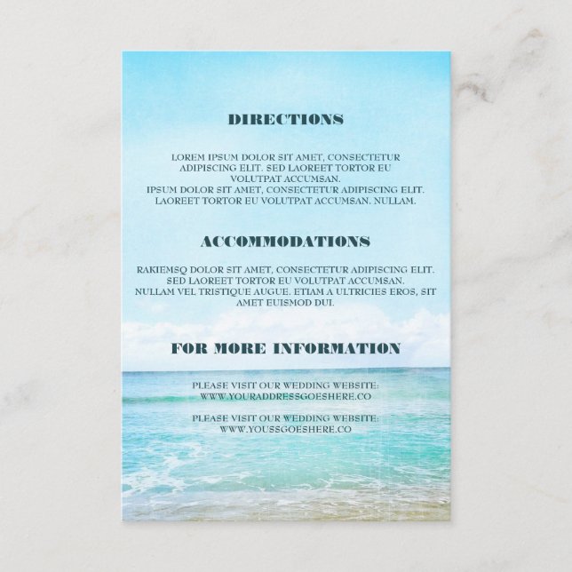 Blue Beach Wedding Details - Information Enclosure Card (Front)