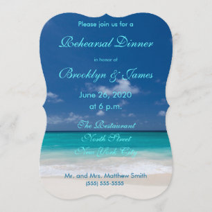 Blue Beach Wedding Rehearsal Dinner Invitations