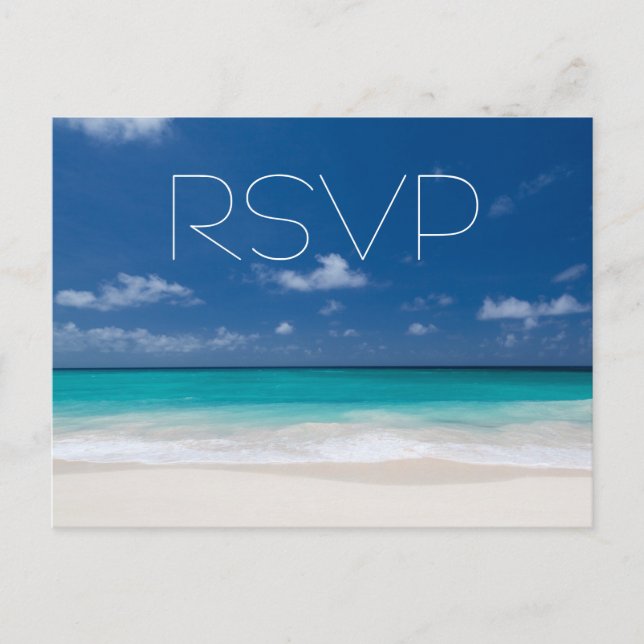 Blue Beach Wedding RSVP Postcards (Front)