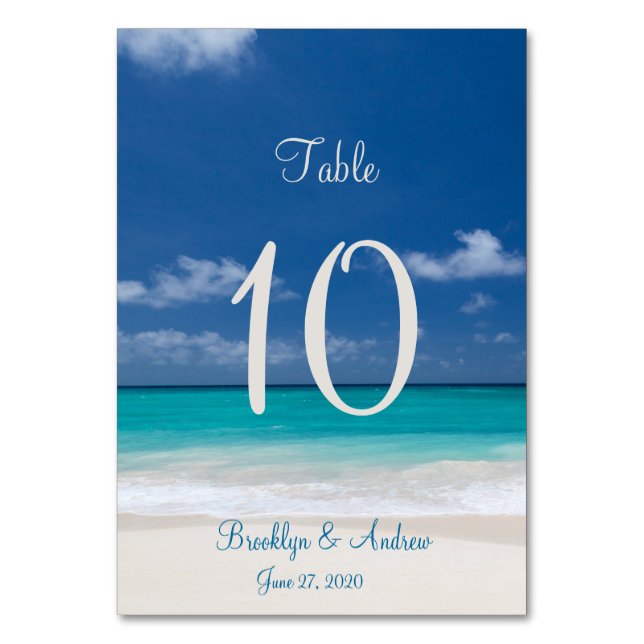 Blue Beach Wedding Table Cards Place Cards (Front)