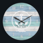 Blue Beach Wood Nautical Stripes & Anchor  Large C Clock<br><div class="desc">This clock can be personalised with your name. Makes a wonderful housewarming gift, a wedding or anniversary gift. ⭐This Product is 100% Customisable. Graphics and / or text can be added, deleted, moved, resized, changed around, rotated, etc... 99% of my designs in my store are done in layers. This makes...</div>