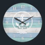 Blue Beach Wood Nautical Stripes & Anchor  Large C Clock<br><div class="desc">This clock can be personalised with your name. Makes a wonderful housewarming gift, a wedding or anniversary gift. ⭐This Product is 100% Customisable. Graphics and / or text can be added, deleted, moved, resized, changed around, rotated, etc... 99% of my designs in my store are done in layers. This makes...</div>
