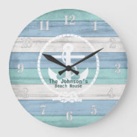 Blue Beach Wood Nautical Stripes & Anchor Large C