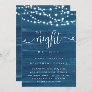 Blue Beach Wood Rehearsal Dinner Invitation