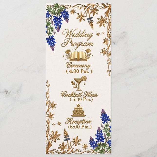 Blue Bead Elegant Floral Wedding Program (Front)