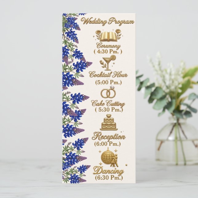 Blue Bead Elegant Floral Wedding Program (Standing Front)
