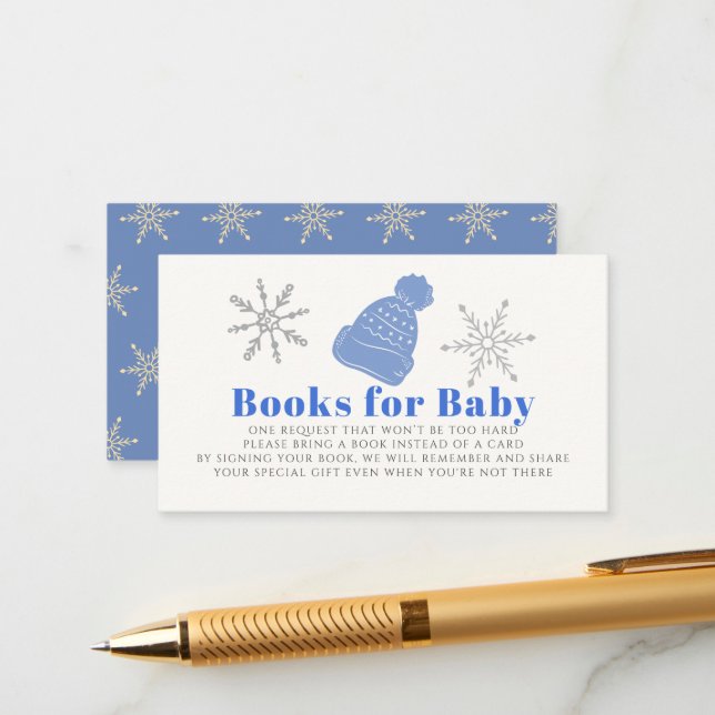 Blue Beanie Boy Baby Shower Book Request Enclosure Card (Front/Back In Situ)