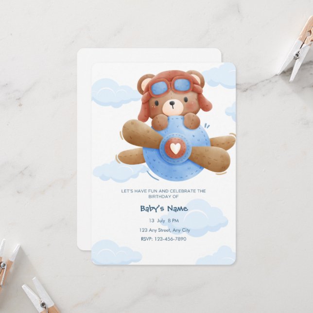 Blue Bear Aviation Adventure Invitation (Front/Back In Situ)