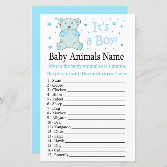 Blue bear Baby Animals Name Game (Front/Back)