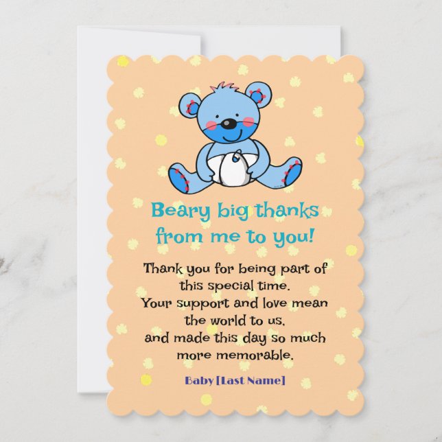 Blue Bear Baby Design Thank You Card (Front)