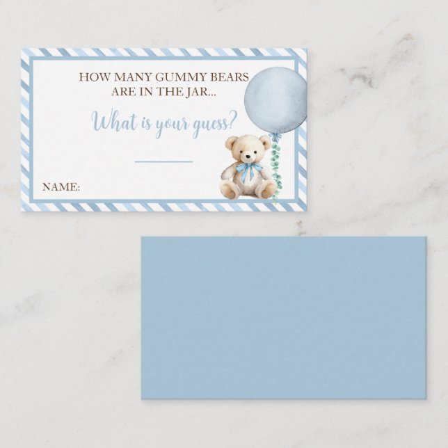 Blue Bear Baby Shower Guessing Game Card (Front/Back)