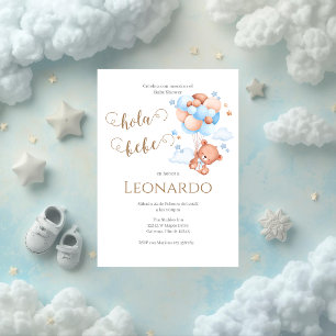 Blue bear baby shower invitation