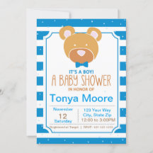 Blue Bear Baby Shower Invitation